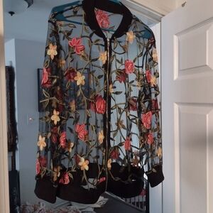 Elegant Sheer Floral Embroidered Jacket